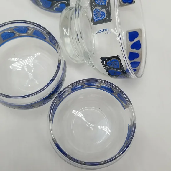 Culver Glass Mid Century Modern Blue Hearts Bar Set - Picture 10 of 16
